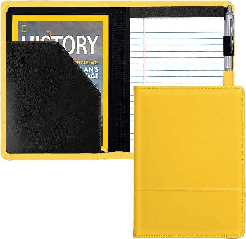 Gorbado Padfolio/Portfolio Binder, Mini Padfolio Portfolio Binder 5 x 8 Legal Writing Pad, A5 Document Organizer Folder for Men Women, Yellow - Image 1